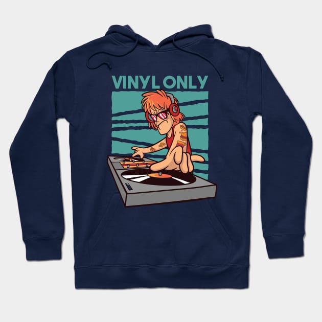 Vinyl Only // Old School DJ // Funny DJ Cartoon Hoodie by SLAG_Creative